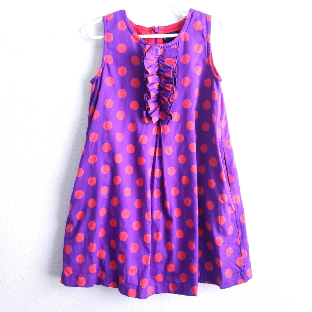 Mini Boden Purple Dress with Pink Polka Dots